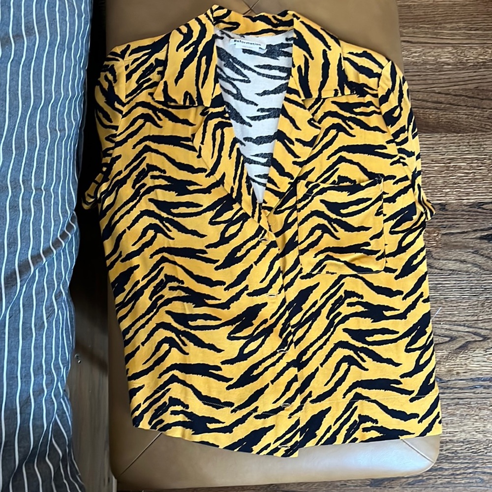 Reformation Tiger Print Short Sleeve Button Up!